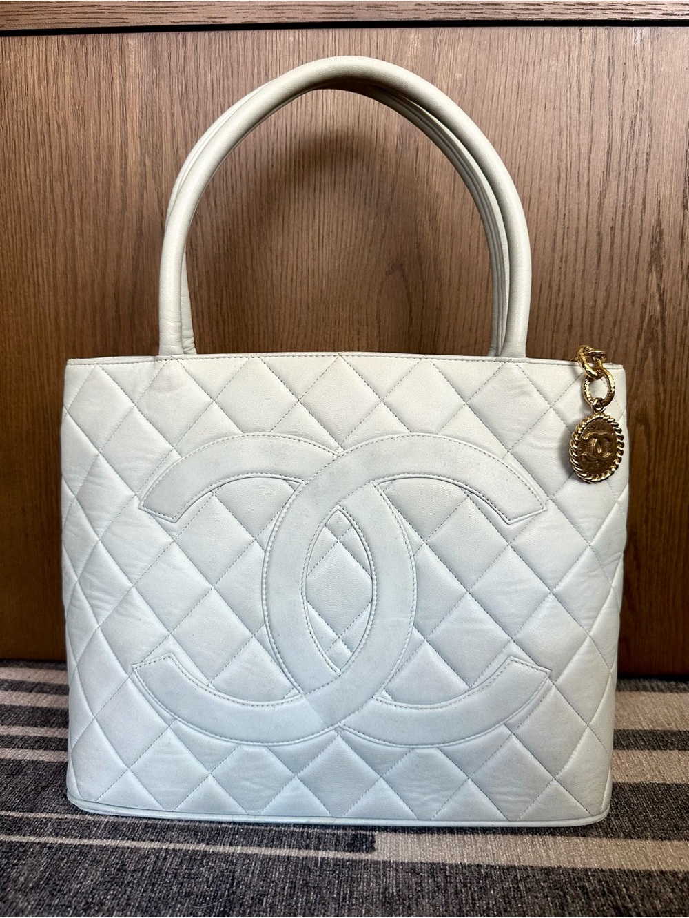 Chanel powder blue Quilted Double C Top-Handle Tote